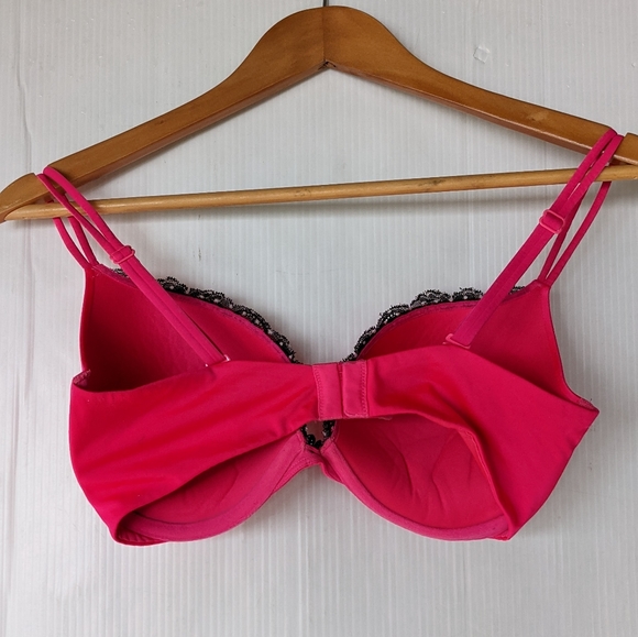 VICTORIA'S SECRET Very sexy push-up bra hot pink black lace 34DD - Picture 4 of 7